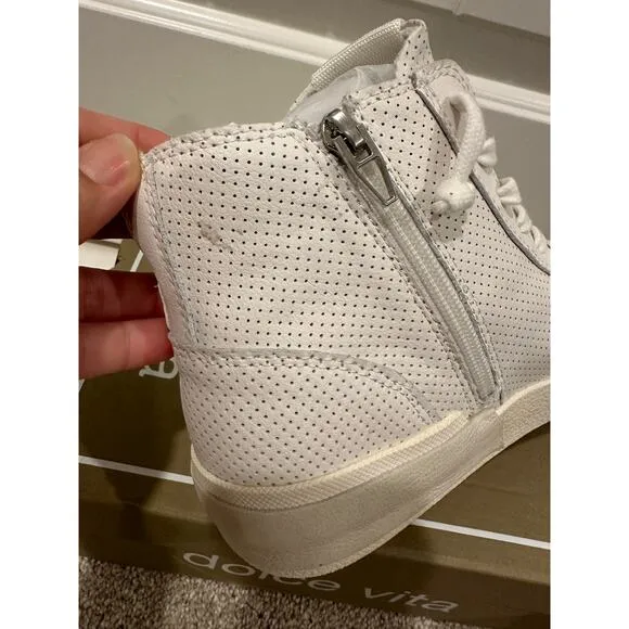 Dolce Vita Zohara Shoes White Perforated Leather Size 7.5 NIB Leather Casual