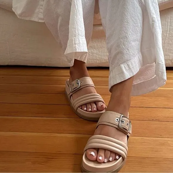 Dolce Vita cream leather platform slide sandals size 8.5