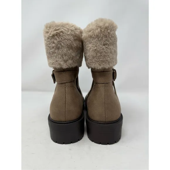 Dolce Vita Oaklyn Faux Leather Boots Light Brown Size 9.5 NWOT Faux Fur Lining