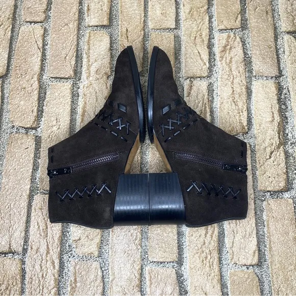 Donald J. Pliner Suede Bowery Ankle Boots Cross Whip Stitch Woven Detail sz 5.5