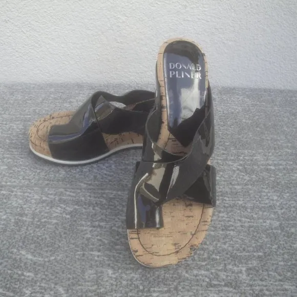 Donald Pliner Black Patent Leather 3&quot; Platform Sandals