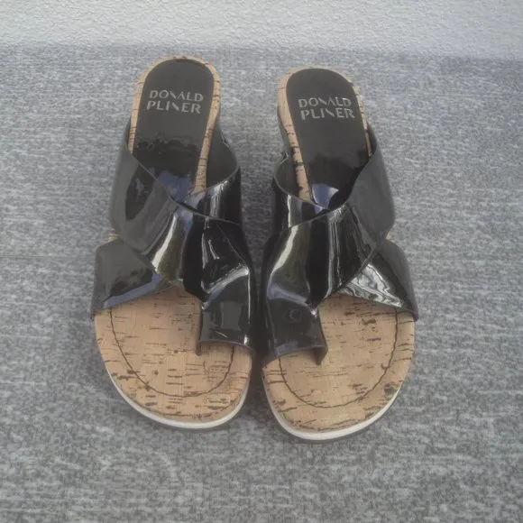 Donald Pliner Black Patent Leather 3&quot; Platform Sandals