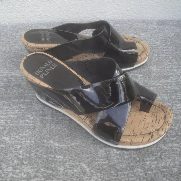 Donald Pliner Black Patent Leather 3&quot; Platform Sandals