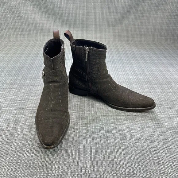 Donald Pliner Boots Mens 10.5 Josh I20 Brown Leather Faux Alligator Zip