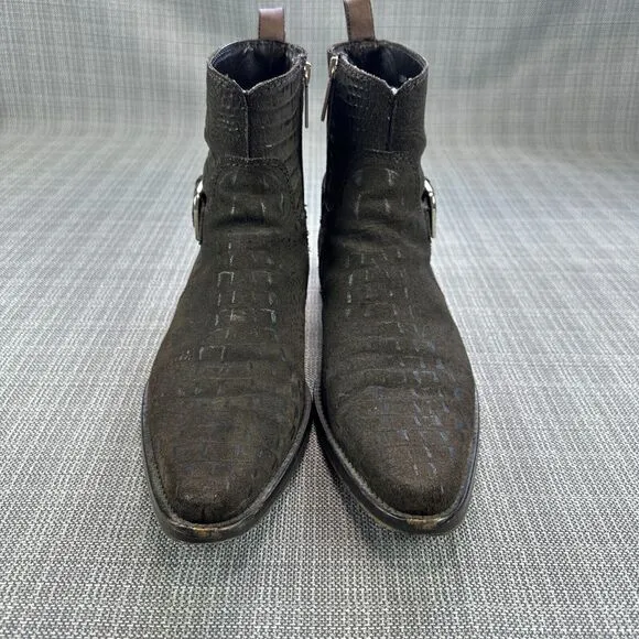 Donald Pliner Boots Mens 10.5 Josh I20 Brown Leather Faux Alligator Zip