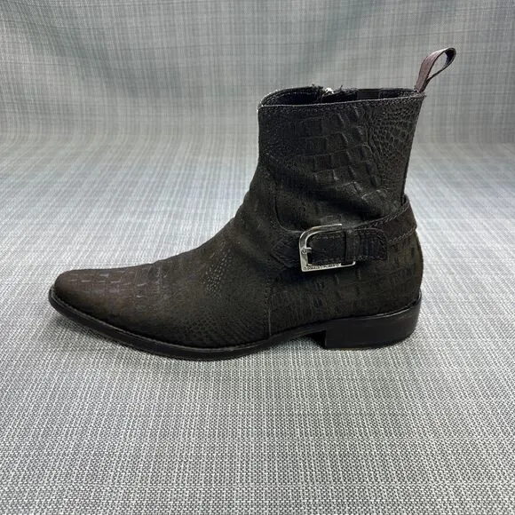 Donald Pliner Boots Mens 10.5 Josh I20 Brown Leather Faux Alligator Zip
