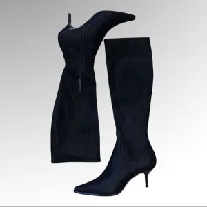 Donald J Pliner Black Suede Knee High Lola Boots, Size 8M New Without Box