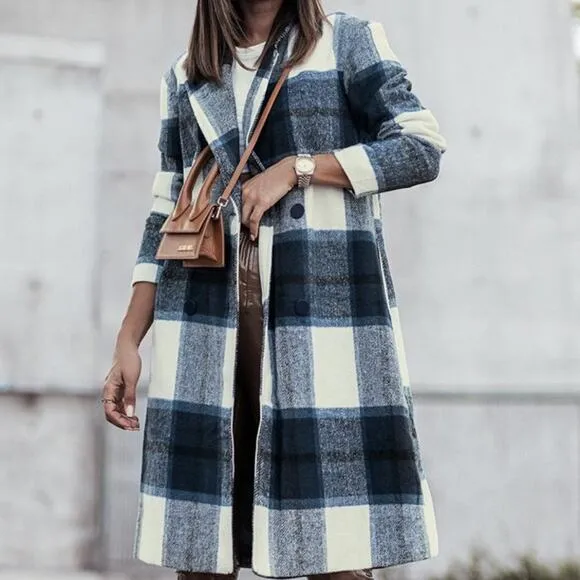 DOUBLE TAKE Dark Blue Plaid Button Up Jacket Pockets Fall NEW Misses