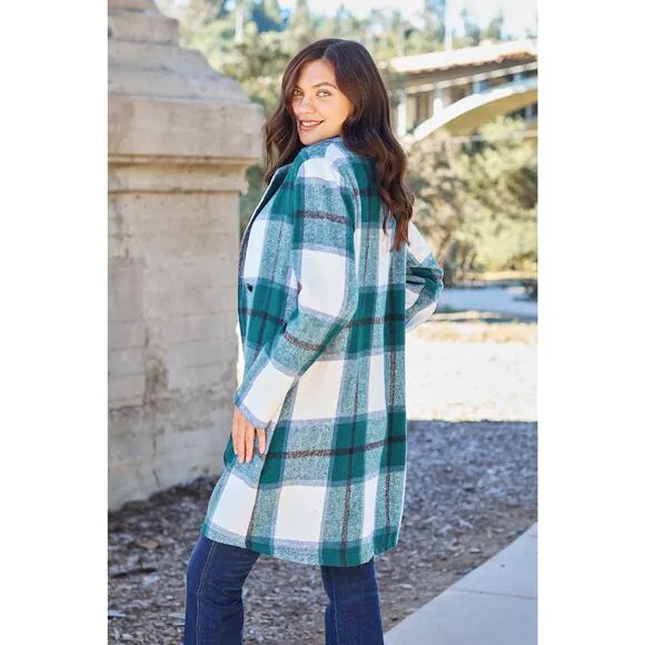 DOUBLE TAKE French Blue Plaid Button Up Jacket Pockets Fall NEW 2XL 3XL