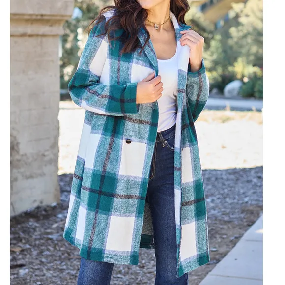 DOUBLE TAKE French Blue Plaid Button Up Jacket Pockets Fall NEW 2XL 3XL