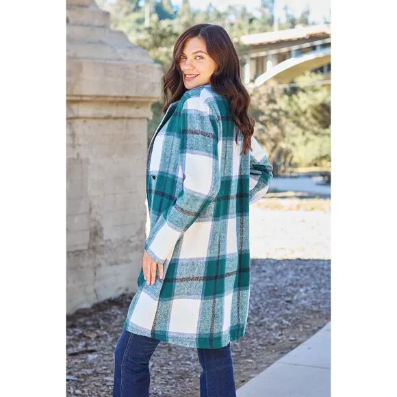 DOUBLE TAKE French Blue Plaid Button Up Jacket Pockets Fall NEW Misses