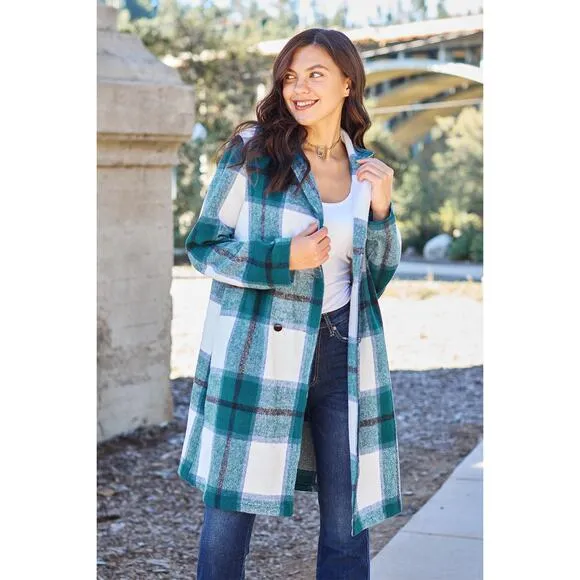 DOUBLE TAKE French Blue Plaid Button Up Jacket Pockets Fall NEW Misses