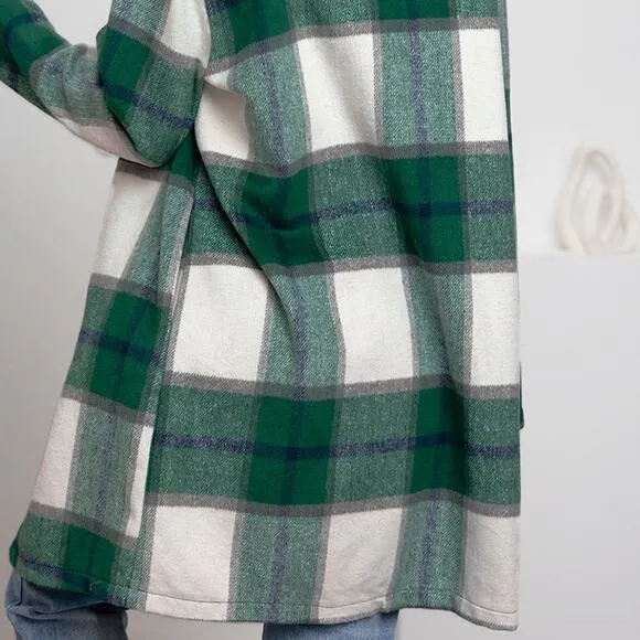 DOUBLE TAKE Green Blue Plaid Button Up Jacket Pockets Fall NEW Misses
