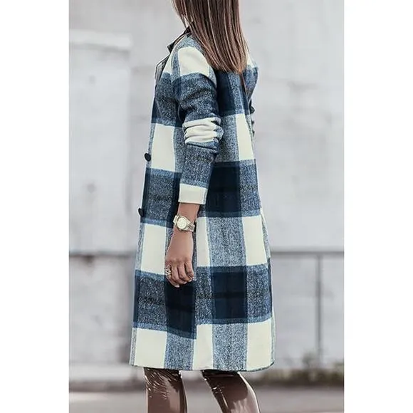 DOUBLE TAKE Green Blue Plaid Button Up Jacket Pockets Fall NEW Misses