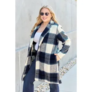 DOUBLE TAKE Plus Dark Blue Plaid Button Up Jacket Pockets Fall NEW Plus 2XL 3XL