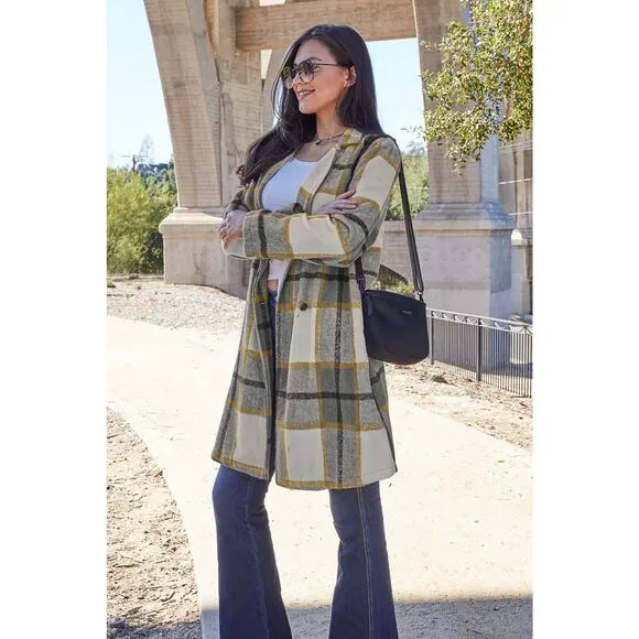DOUBLE TAKE Plus Gray Plaid Button Up Jacket Pockets Fall NEW Misses