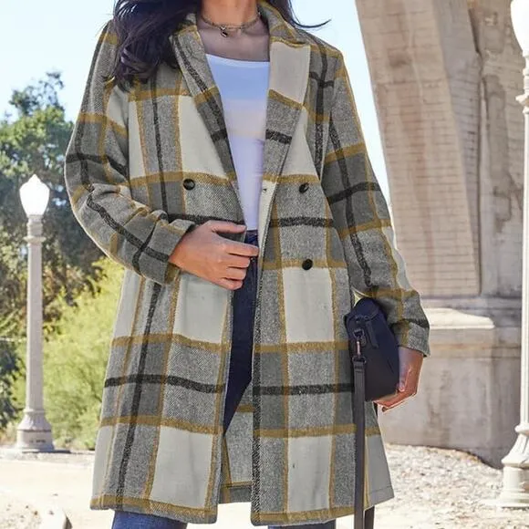 DOUBLE TAKE Plus Gray Plaid Button Up Jacket Pockets Fall NEW Plus 2XL 3XL