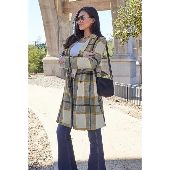 DOUBLE TAKE Plus Gray Plaid Button Up Jacket Pockets Fall NEW Plus 2XL 3XL