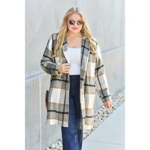 DOUBLE TAKE Plus Gray Plaid Button Up Jacket Pockets Fall NEW Plus 2XL 3XL