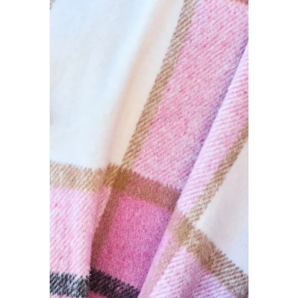 DOUBLE TAKE Plus Pink Plaid Button Up Jacket Pockets Fall NEW Plus Size 2X 3X