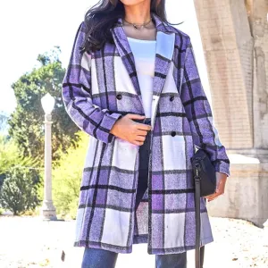 DOUBLE TAKE Plus Purple Plaid Button Up Jacket Pockets Fall NEW Misses