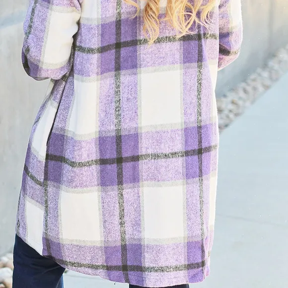 DOUBLE TAKE Plus Purple Plaid Button Up Jacket Pockets Fall NEW Misses