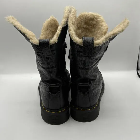DR. MARTEN Aimilita Faux Fur Lined Leather High Boots Black Sz 7