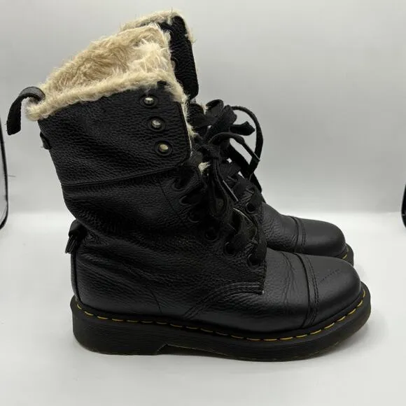 DR. MARTEN Aimilita Faux Fur Lined Leather High Boots Black Sz 7