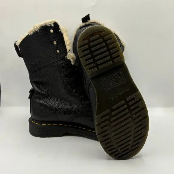 DR. MARTEN Aimilita Faux Fur Lined Leather High Boots Black Sz 7
