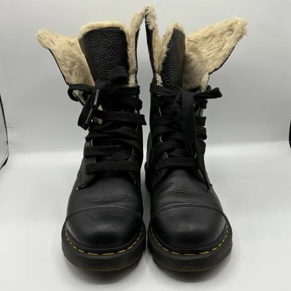 DR. MARTEN Aimilita Faux Fur Lined Leather High Boots Black Sz 7