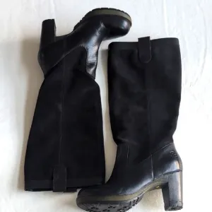 Dr Marten Tall Pull On Heeled Suede Leather Black Boots Women's Size 7