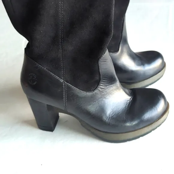 Dr Marten Tall Pull On Heeled Suede Leather Black Boots Women's Size 7