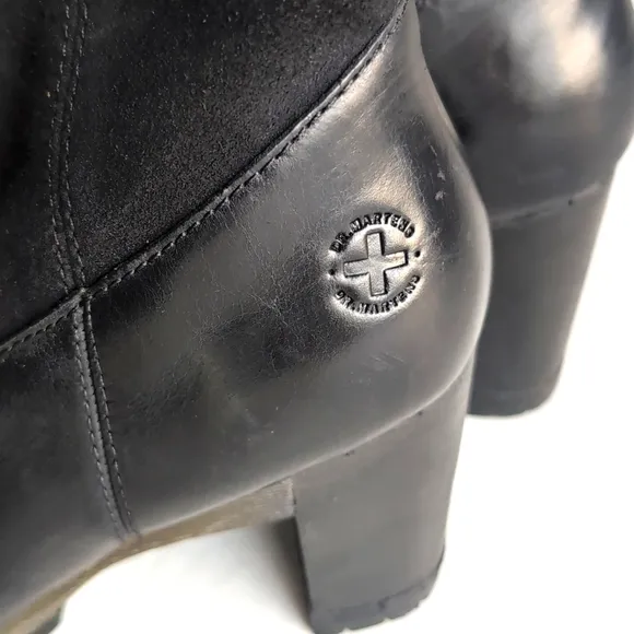 Dr Marten Tall Pull On Heeled Suede Leather Black Boots Women's Size 7