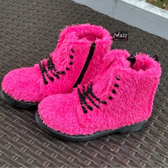 Dr. Martens 1460 Pascal Pink Tinsel Faux Fur Boots, Size 12 Toddler, New