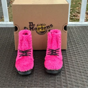 Dr. Martens 1460 Pascal Pink Tinsel Faux Fur Boots, Size 12 Toddler, New