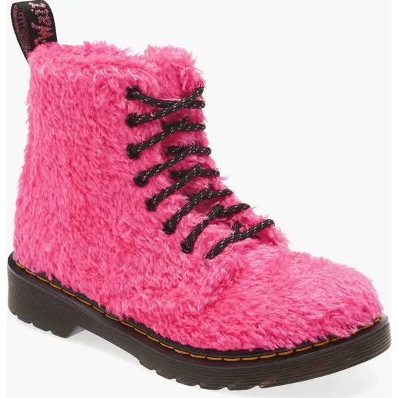 Dr. Martens 1460 Pascal Pink Tinsel Faux Fur Boots, Size 12 Toddler, New