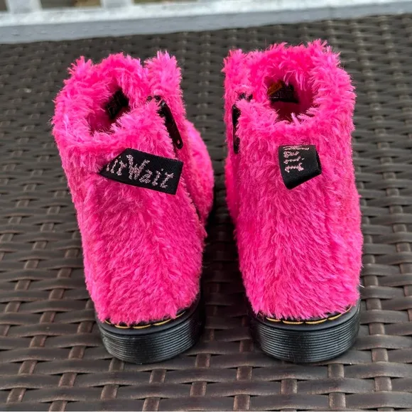 Dr. Martens 1460 Pascal Pink Tinsel Faux Fur Boots, Size 12 Toddler, New