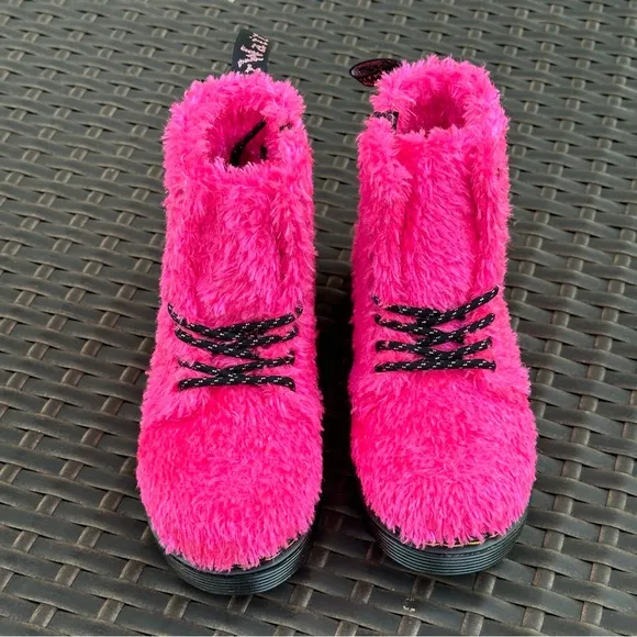 Dr. Martens 1460 Pascal Pink Tinsel Faux Fur Boots, Size 12 Toddler, New