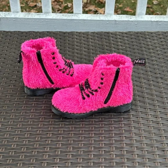 Dr. Martens 1460 Pascal Pink Tinsel Faux Fur Boots, Size 12 Toddler, New