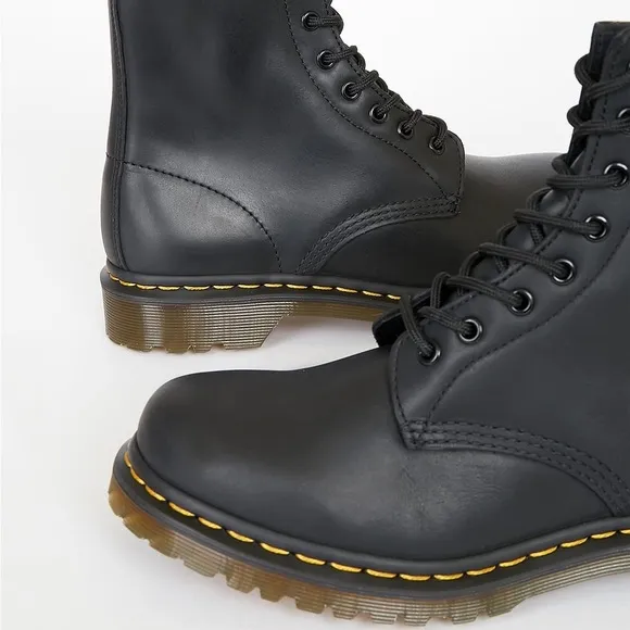Dr. Martens 1460 Serena Black Burnished Leather Faux Fur Lined Platform Boots