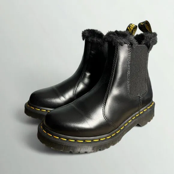 Dr. Martens 2976 Leonore Faux Fur Lined Leather Chelsea Boots in Dark Grey Atlas