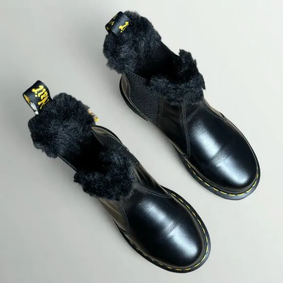 Dr. Martens 2976 Leonore Faux Fur Lined Leather Chelsea Boots in Dark Grey Atlas