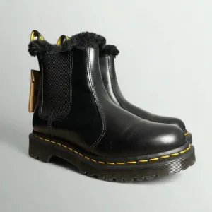Dr. Martens 2976 Leonore Faux Fur Lined Leather Chelsea Boots in Dark Grey Atlas