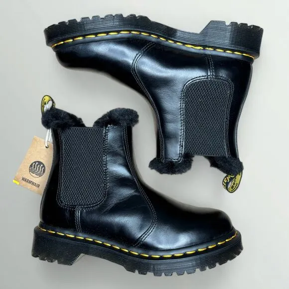 Dr. Martens 2976 Leonore Faux Fur Lined Leather Chelsea Boots in Dark Grey Atlas