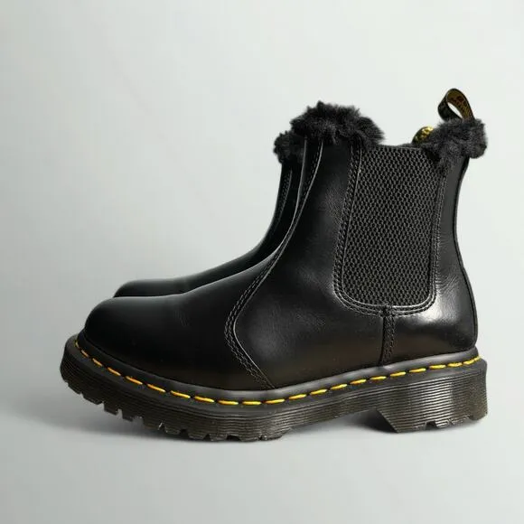 Dr. Martens 2976 Leonore Faux Fur Lined Leather Chelsea Boots in Dark Grey Atlas