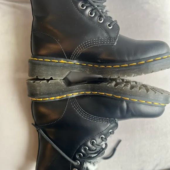 Dr. Martens Black Faux Fur Boots 1460 Serena Zebra Black Combat Boots Womens
