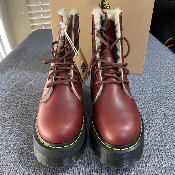 Dr. Martens Brown Faux Fur Jadon Platform Boots