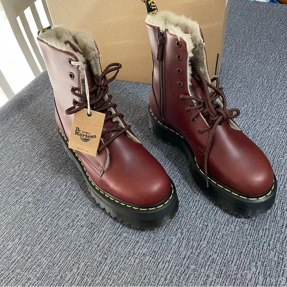Dr. Martens Brown Faux Fur Jadon Platform Boots