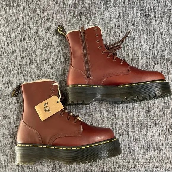 Dr. Martens Brown Faux Fur Jadon Platform Boots