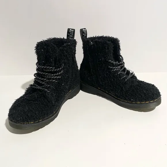 Dr. Martens JUNIOR 1460 PASCAL TINSEL FUR LACE UP BOOTS Size‎ 2